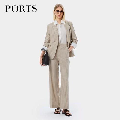 ports宝姿女装新款金属标识纽扣精致条纹西装夹克lq8j079vff016